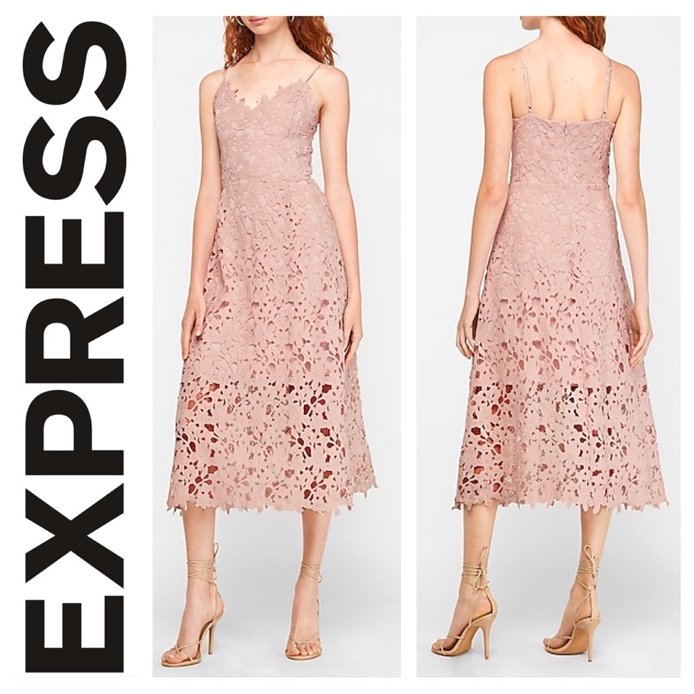 Like New Express Light Pink Floral Lace Midi Dress Women’s Size 0 (WORE ONCE)